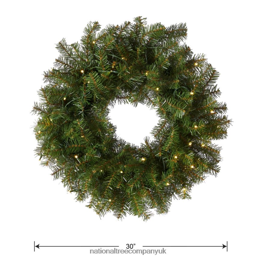 Greenery | National Tree Company Pre-Lit Artificial Christmas Wreath Green Norwood Fir White Lights Christmas Collection 30 Inches F2L4F252